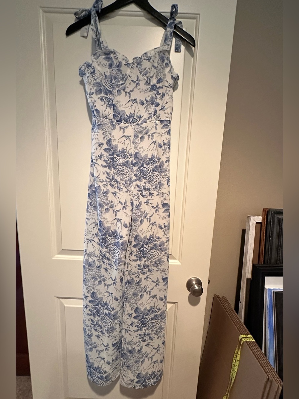 Sunday White and Blue Floral Tie-Strap Jumpsuit